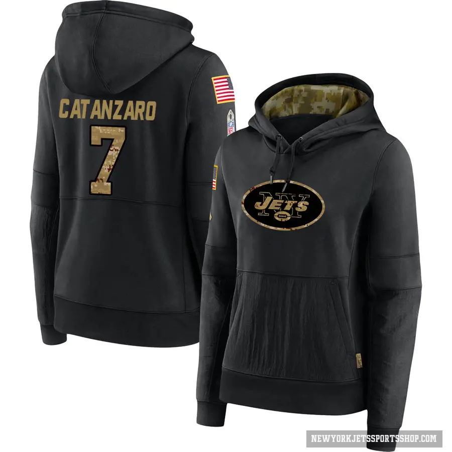 Women's ＃7 Chandler Catanzaro New York Jets Black 2020 Salute to Service Sideline Performance Pullover Hoodie