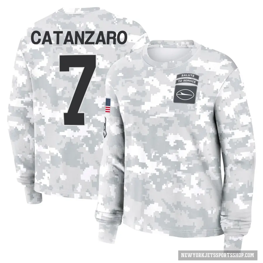 Women's ＃7 Chandler Catanzaro New York Jets Camo Arctic 2024 Salute to Service Long Sleeve T-Shirt