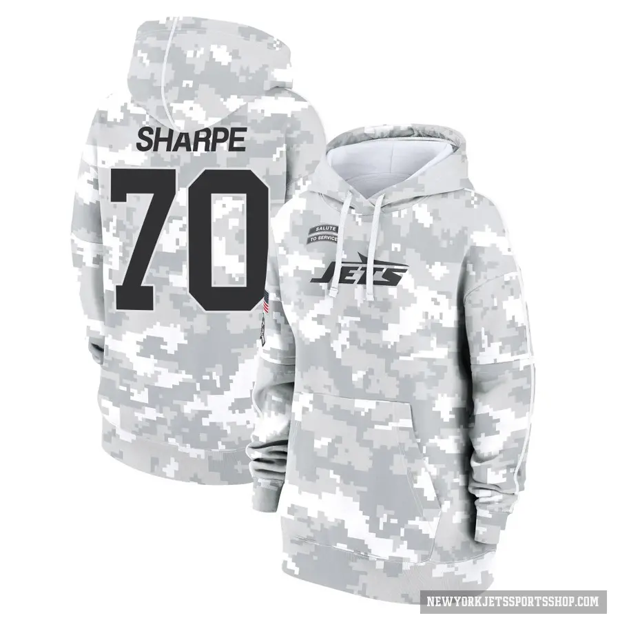 Women's ＃70 David Sharpe New York Jets Arctic Camo 2024 Salute to Service Club Fleece Pullover Hoodie