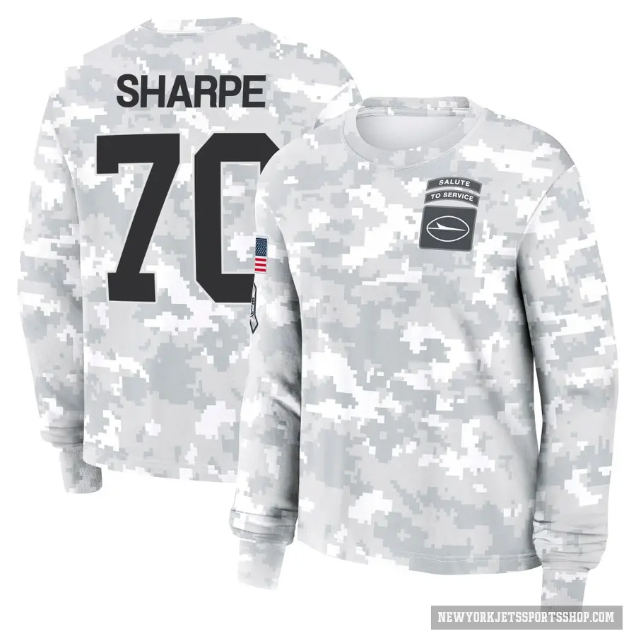 Women's ＃70 David Sharpe New York Jets Camo Arctic 2024 Salute to Service Long Sleeve T-Shirt
