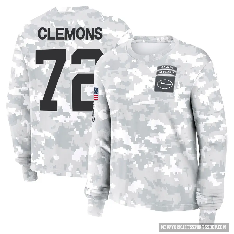 Women's ＃72 Micheal Clemons New York Jets Camo Arctic 2024 Salute to Service Long Sleeve T-Shirt