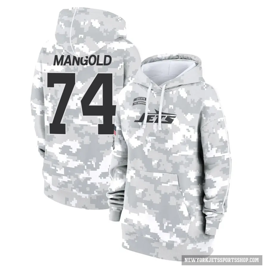 Women's ＃74 Nick Mangold New York Jets Arctic Camo 2024 Salute to Service Club Fleece Pullover Hoodie