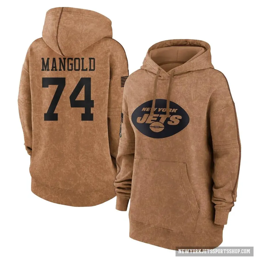 Women's ＃74 Nick Mangold New York Jets Brown 2023 Salute To Service Pullover Hoodie