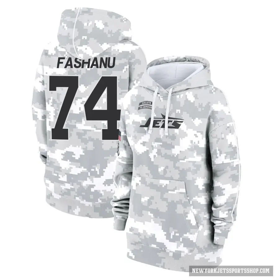 Women's ＃74 Olu Fashanu New York Jets Arctic Camo 2024 Salute to Service Club Fleece Pullover Hoodie