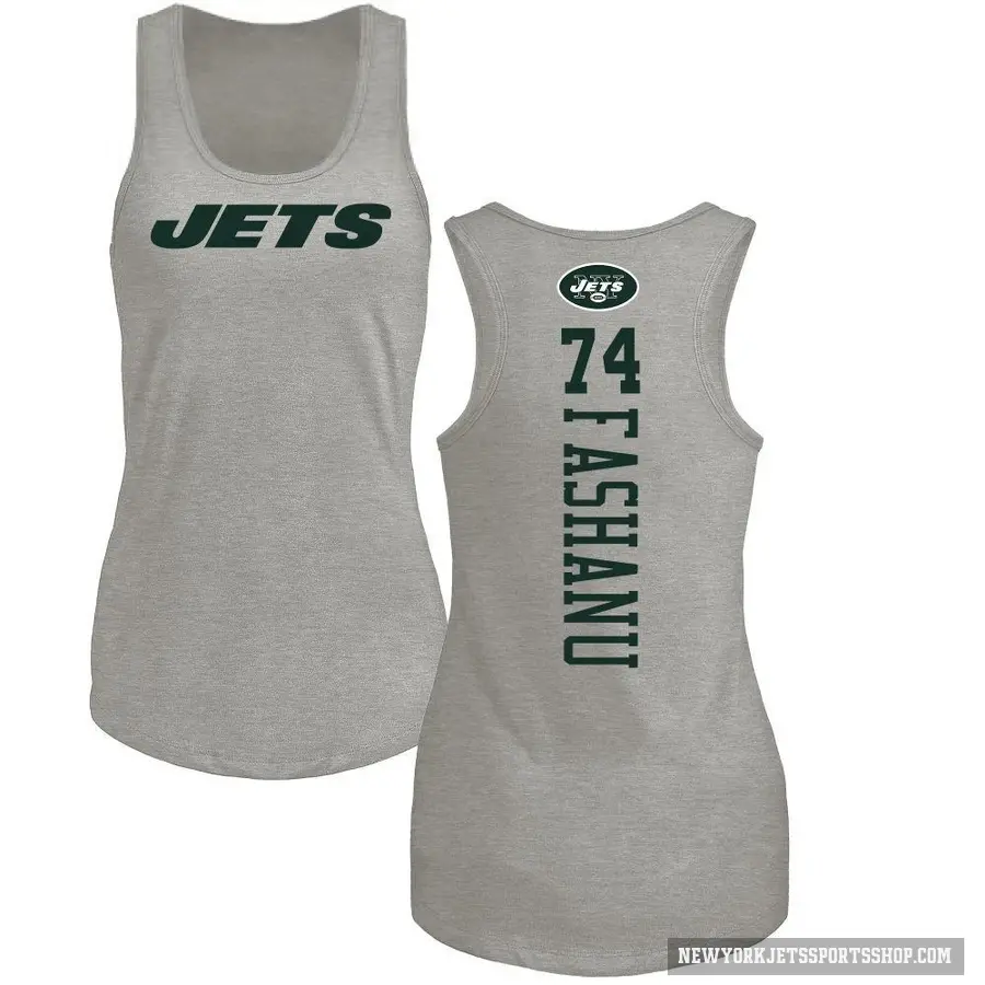Women's ＃74 Olu Fashanu New York Jets Ash Backer Tank Top