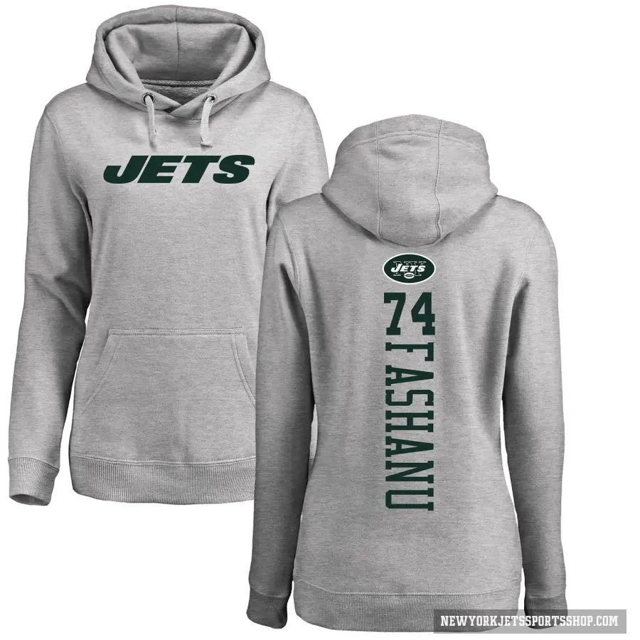Women's ＃74 Olu Fashanu New York Jets Pro Line Ash Backer Pullover Hoodie
