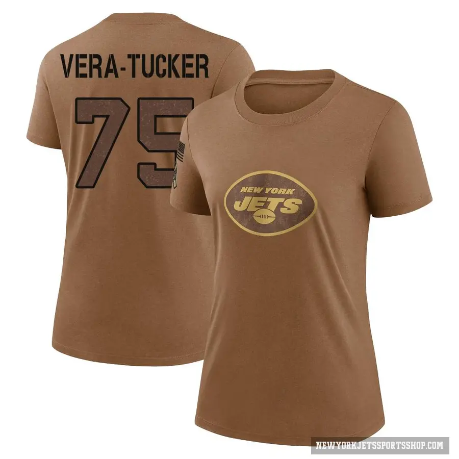 Women's ＃75 Alijah Vera-Tucker New York Jets Brown 2023 Salute To Service Performance T-Shirt