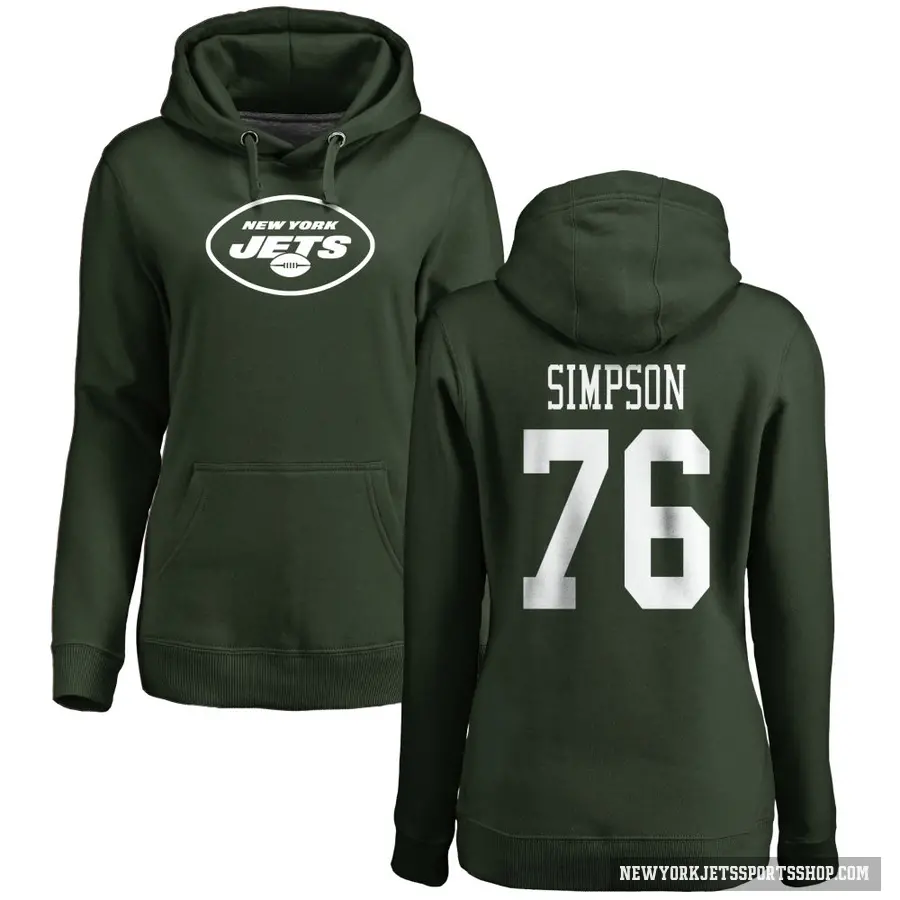 Women's ＃76 John Simpson New York Jets Green Pro Line Logo Pullover Hoodie