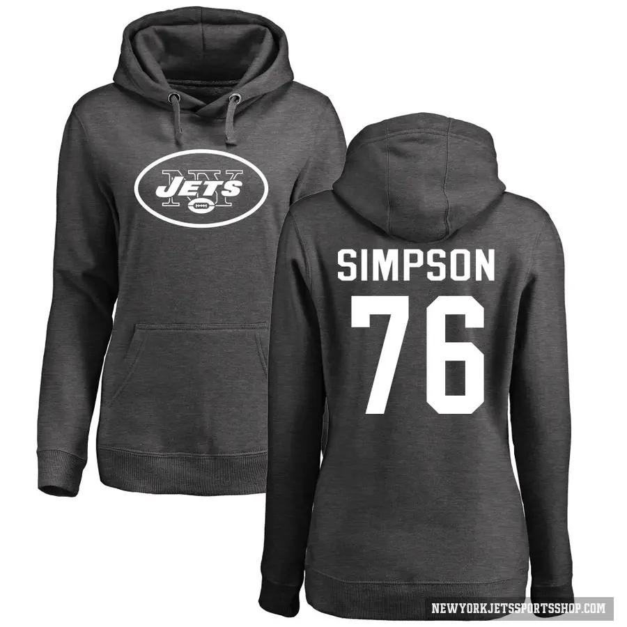 Women's ＃76 John Simpson New York Jets Pro Line by Branded Ash One Color Pullover Hoodie