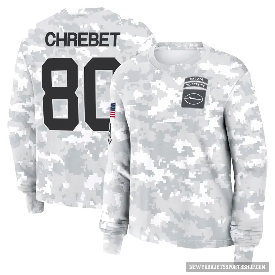 Women's ＃80 Wayne Chrebet New York Jets Camo Arctic 2024 Salute to Service Long Sleeve T-Shirt