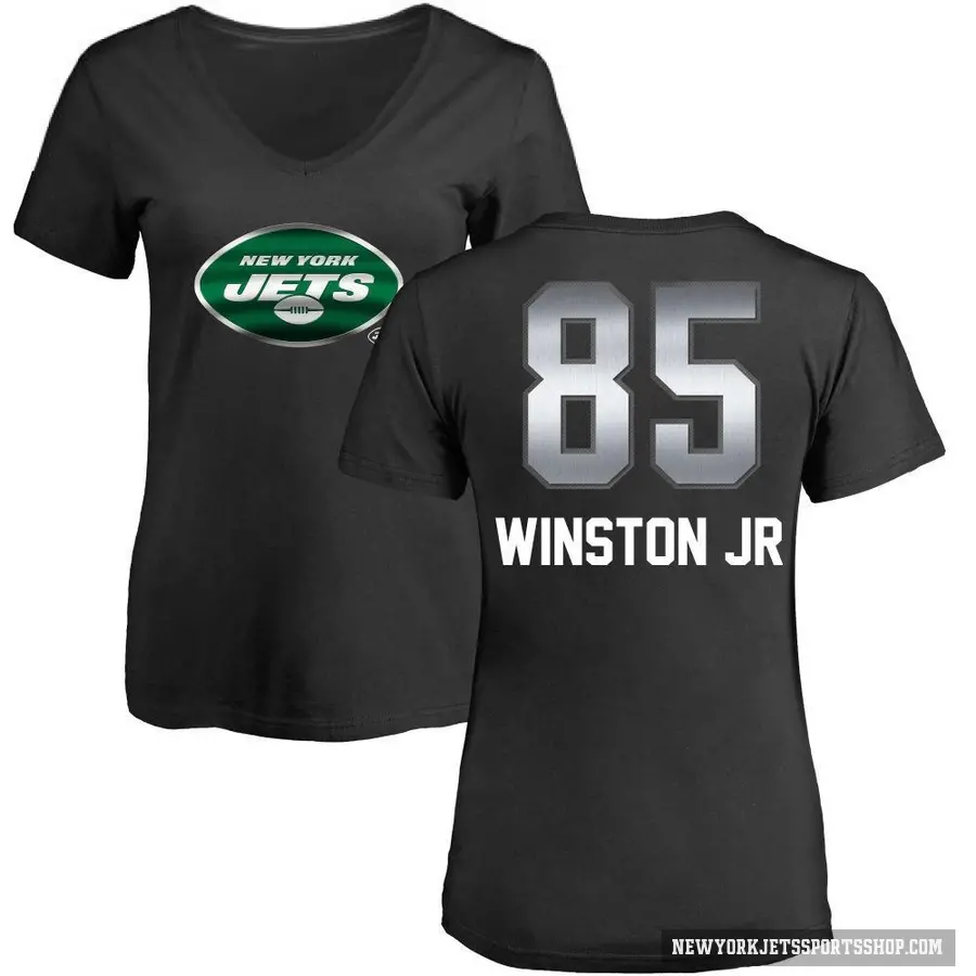 Women's ＃85 Easop Winston Jr. New York Jets Black Midnight Mascot T-Shirt