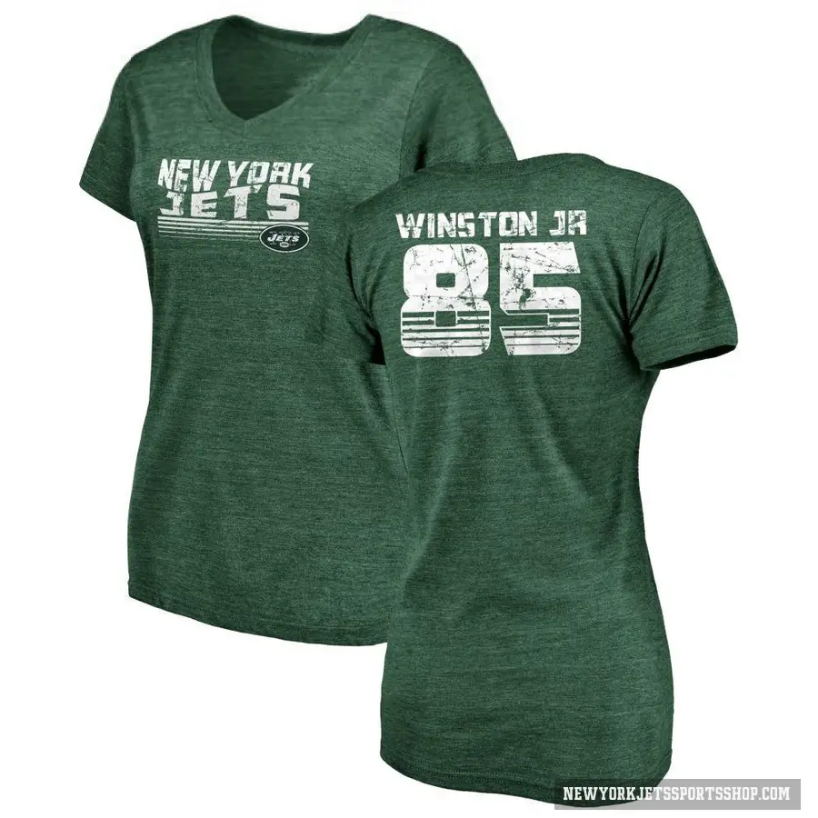 Women's ＃85 Easop Winston Jr. New York Jets Green Retro V-Neck T-Shirt
