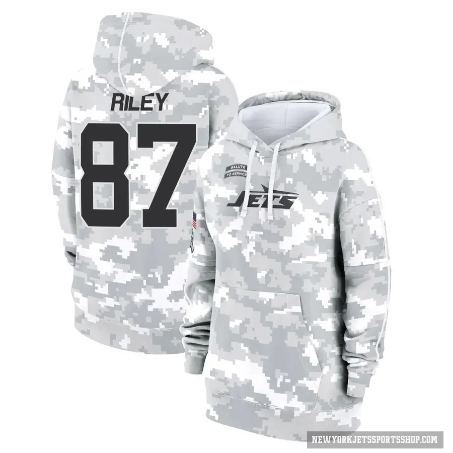 Women's ＃87 Marcus Riley New York Jets Arctic Camo 2024 Salute to Service Club Fleece Pullover Hoodie