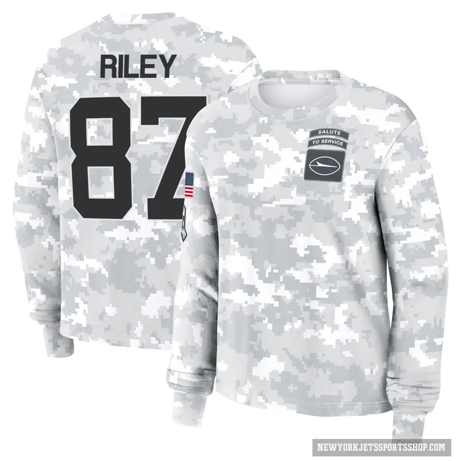 Women's ＃87 Marcus Riley New York Jets Camo Arctic 2024 Salute to Service Long Sleeve T-Shirt