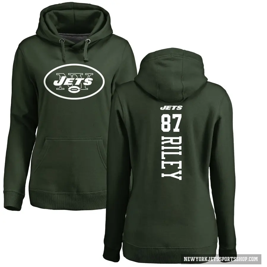 Women's ＃87 Marcus Riley New York Jets Green Pro Line Backer Pullover Hoodie