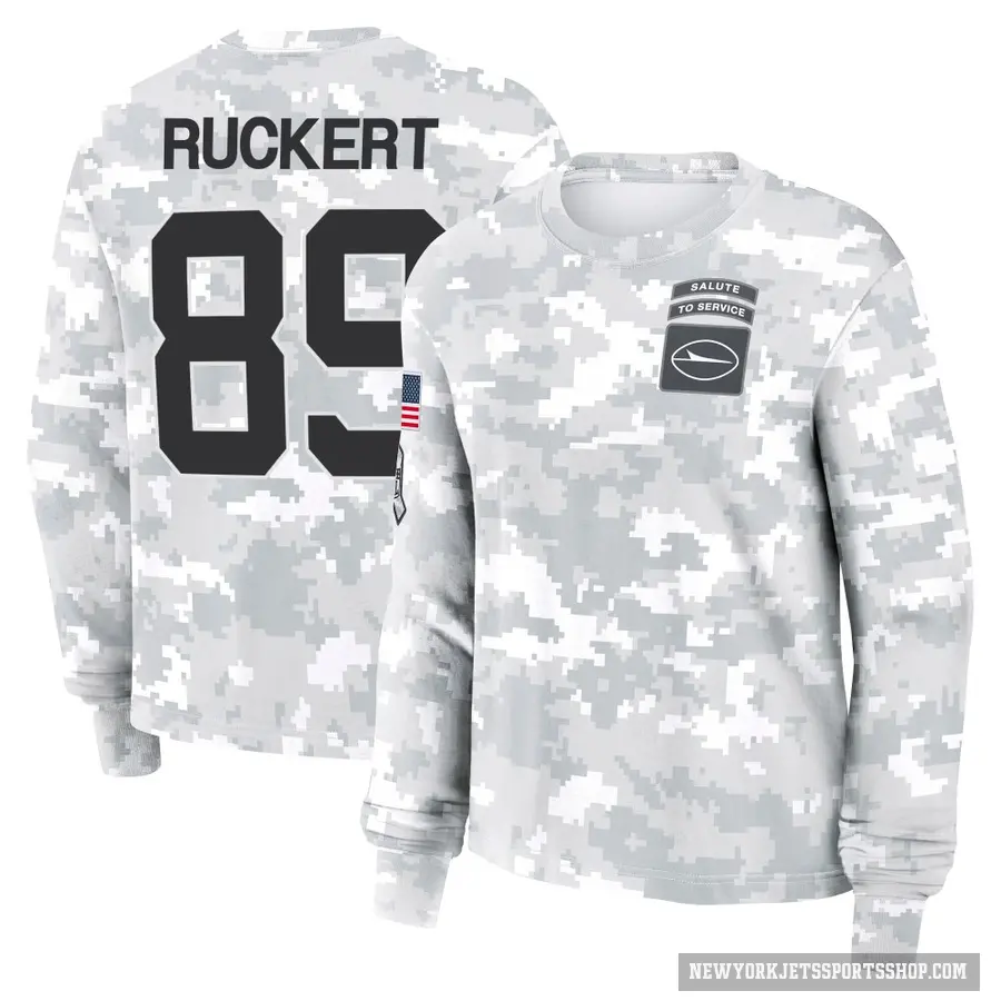 Women's ＃89 Jeremy Ruckert New York Jets Camo Arctic 2024 Salute to Service Long Sleeve T-Shirt