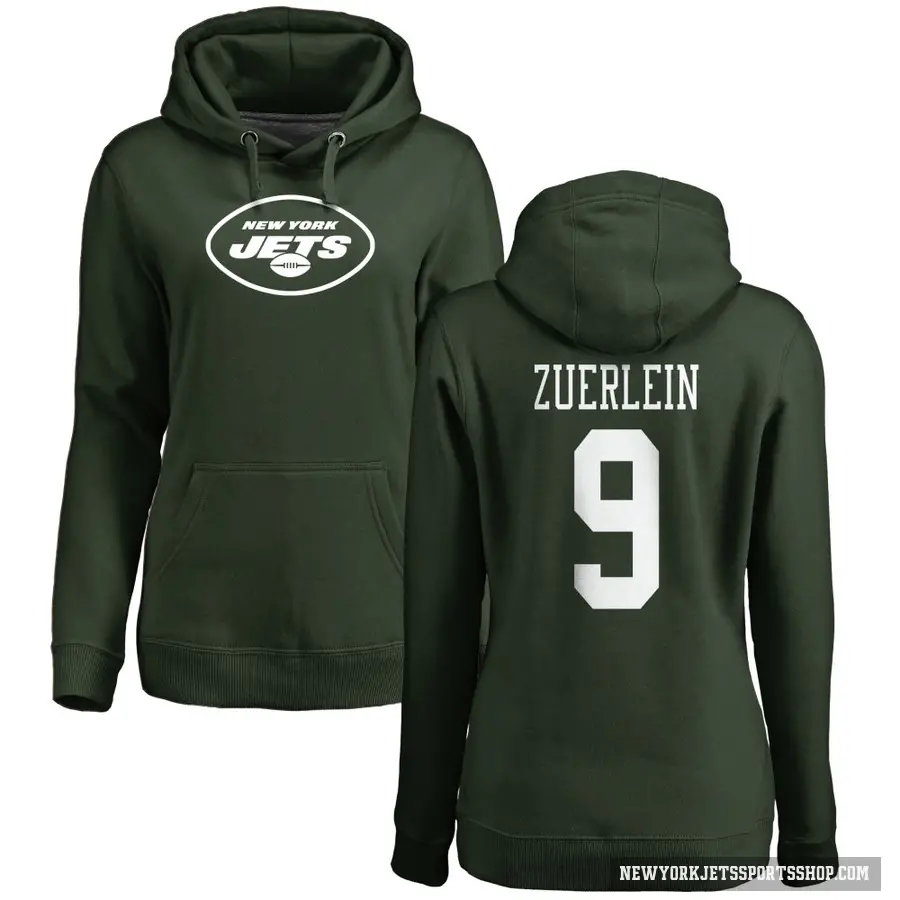 Women's ＃9 Greg Zuerlein New York Jets Green Pro Line Logo Pullover Hoodie
