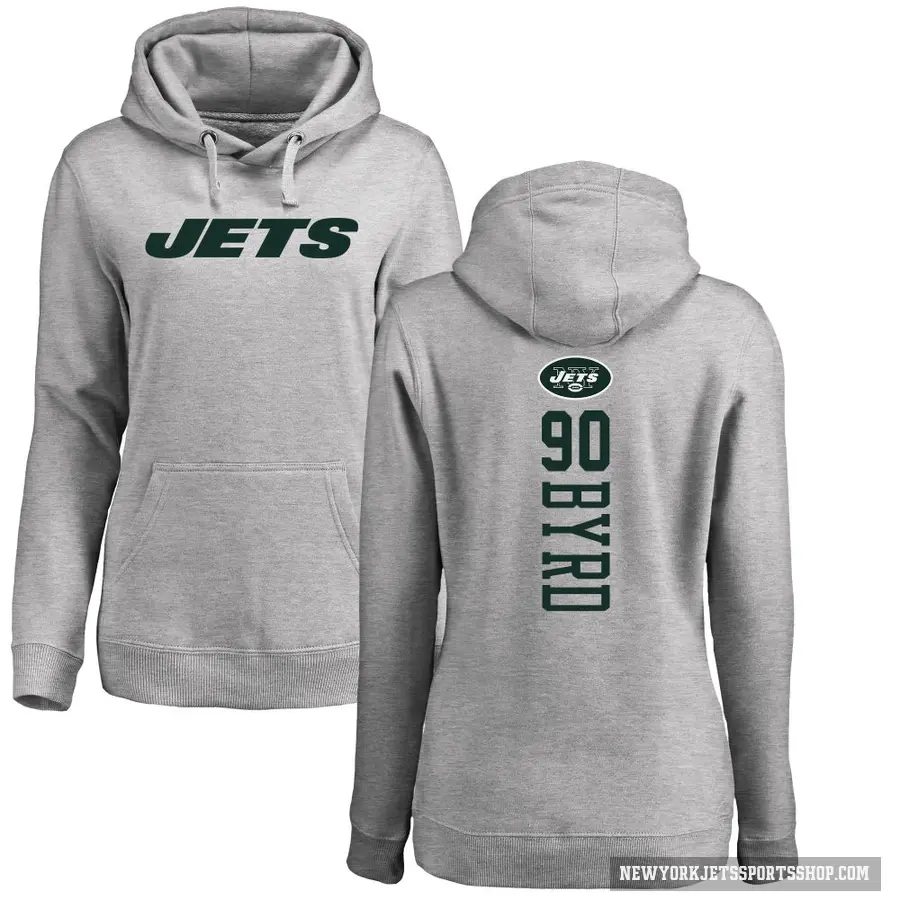 Women's ＃90 Dennis Byrd New York Jets Pro Line Ash Backer Pullover Hoodie
