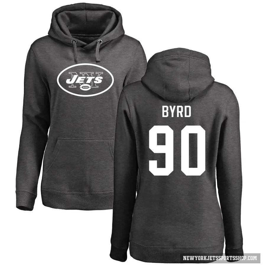 Women's ＃90 Dennis Byrd New York Jets Pro Line by Branded Ash One Color Pullover Hoodie