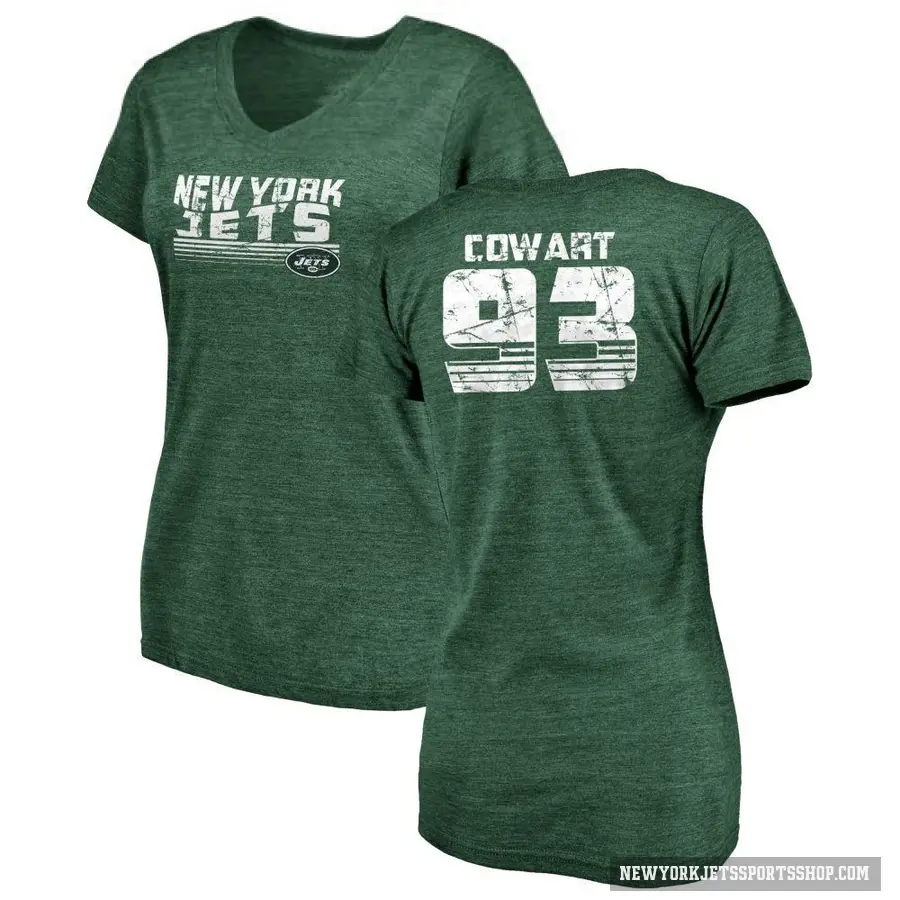 Women's ＃93 Byron Cowart New York Jets Green Retro V-Neck T-Shirt