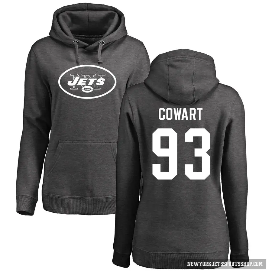 Women's ＃93 Byron Cowart New York Jets Pro Line by Branded Ash One Color Pullover Hoodie