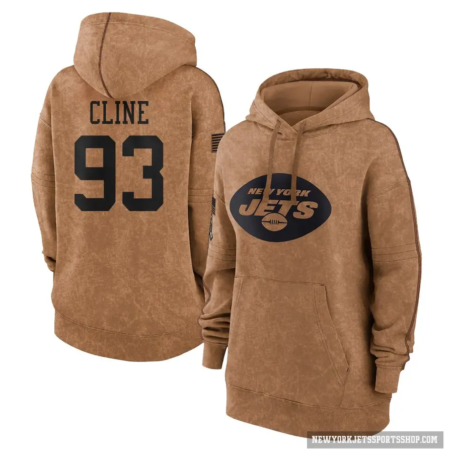 Women's ＃93 Kameron Cline New York Jets Brown 2023 Salute To Service Pullover Hoodie