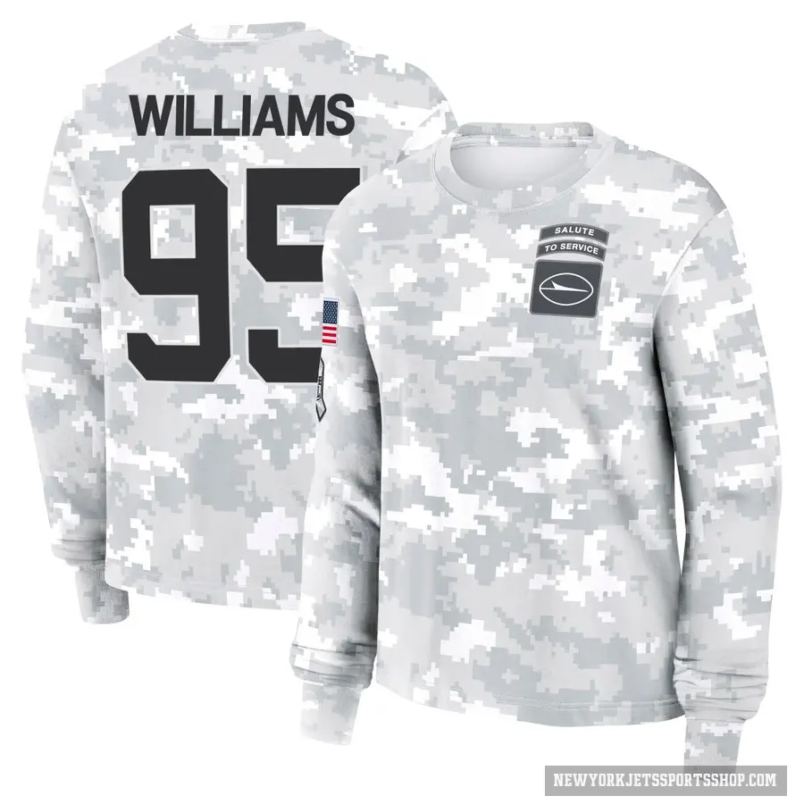 Women's ＃95 Quinnen Williams New York Jets Camo Arctic 2024 Salute to Service Long Sleeve T-Shirt