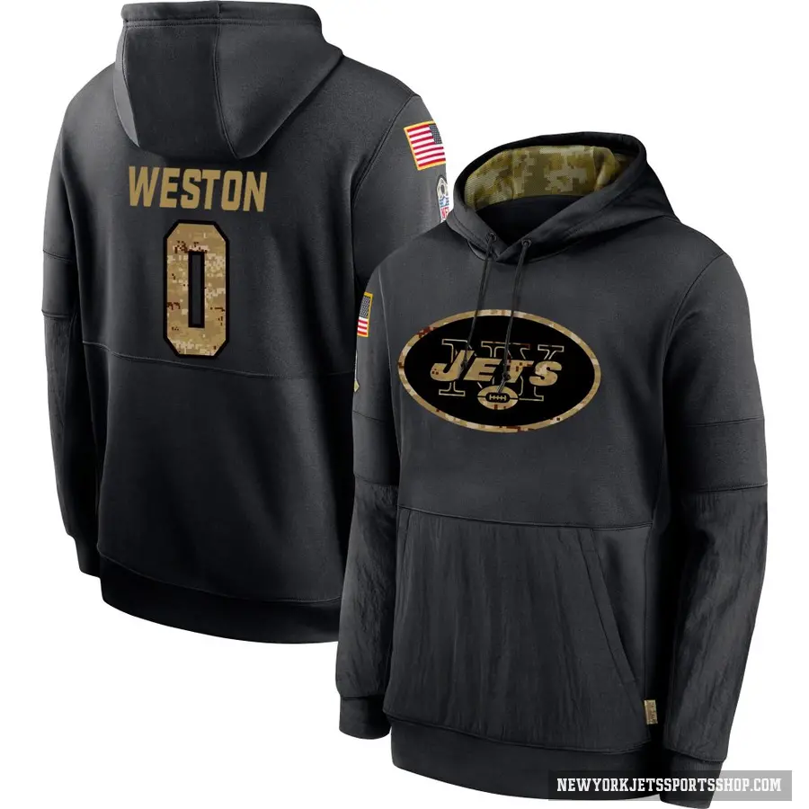 Youth ＃0 Ja'Markis Weston New York Jets Black 2020 Salute to Service Sideline Performance Pullover Hoodie