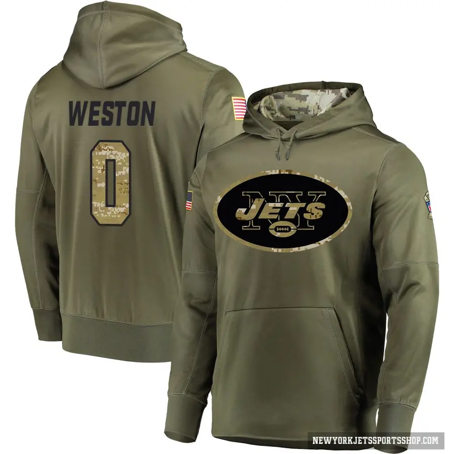 Youth ＃0 Ja'Markis Weston New York Jets Olive Salute to Service Pullover Hoodie