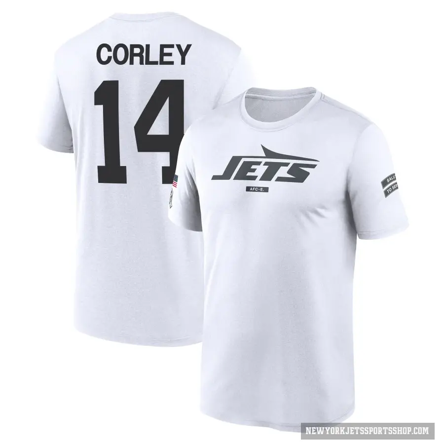 Youth ＃14 Malachi Corley New York Jets White 2024 Salute to Service Performance T-Shirt
