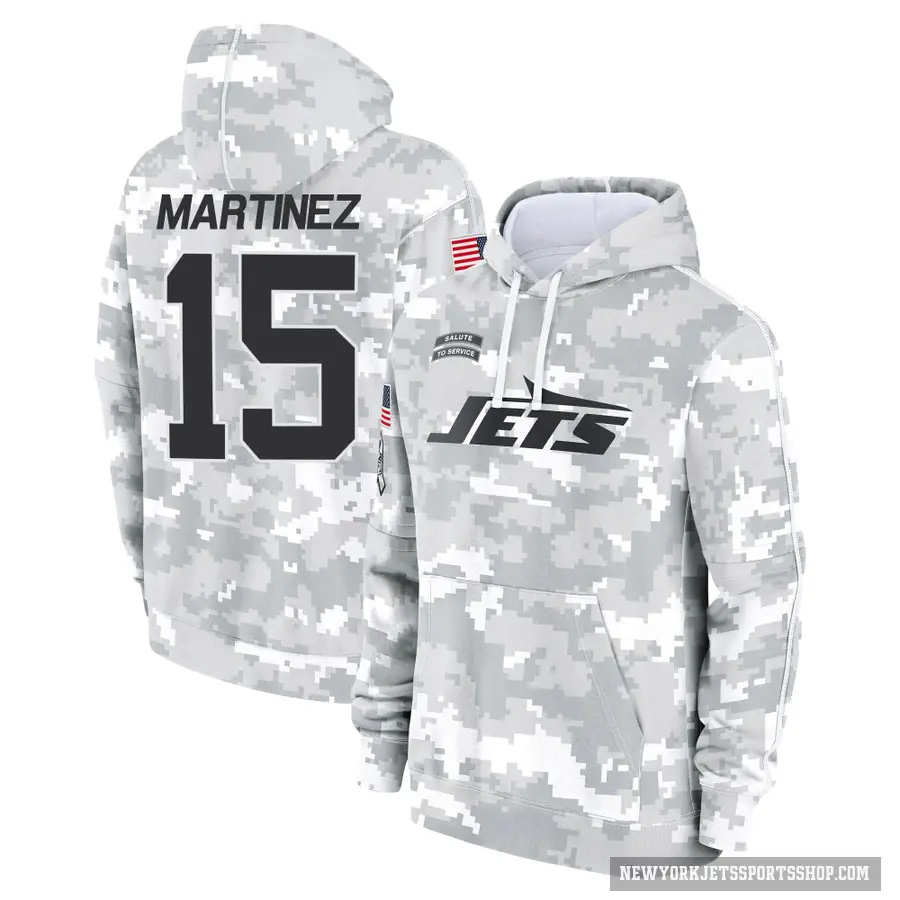 Youth ＃15 Adrian Martinez New York Jets Arctic Camo 2024 Salute to Service Club Fleece Pullover Hoodie