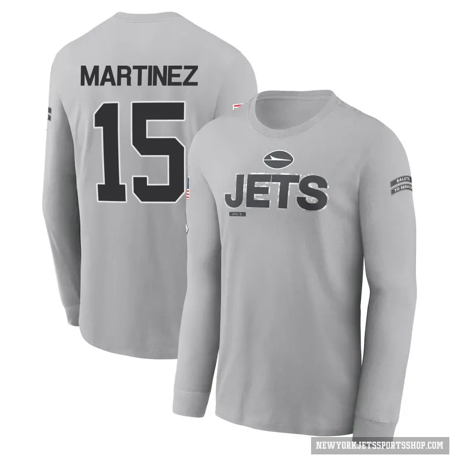 Youth ＃15 Adrian Martinez New York Jets Gray 2024 Salute to Service Long Sleeve T-Shirt
