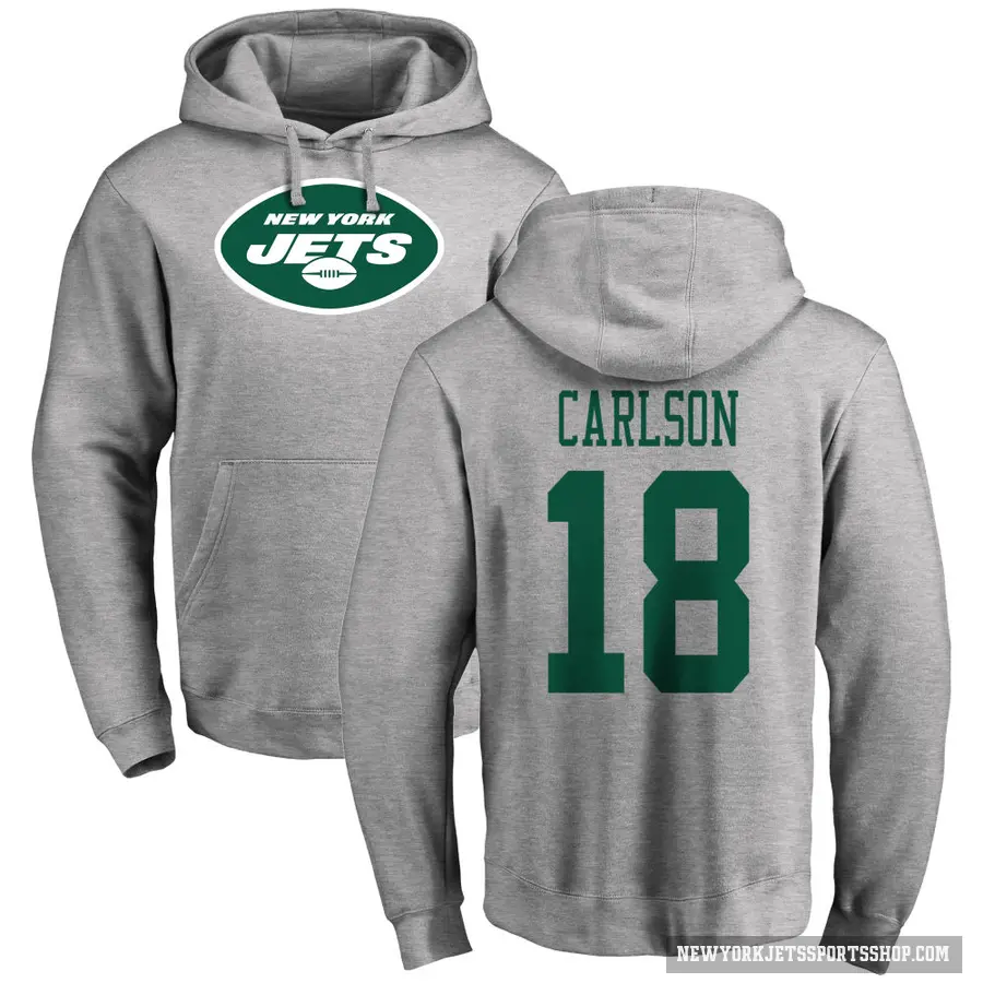 Youth ＃18 Anders Carlson New York Jets Pro Line Ash Name & Number Logo Pullover Hoodie