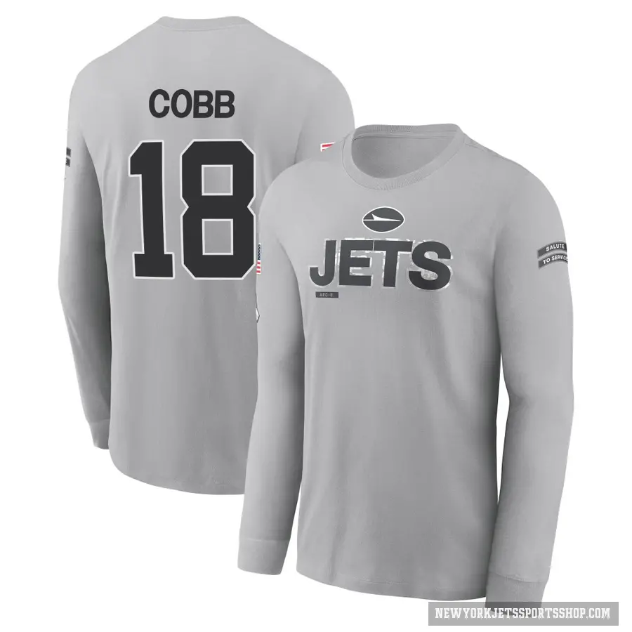 Youth ＃18 Randall Cobb New York Jets Gray 2024 Salute to Service Long Sleeve T-Shirt