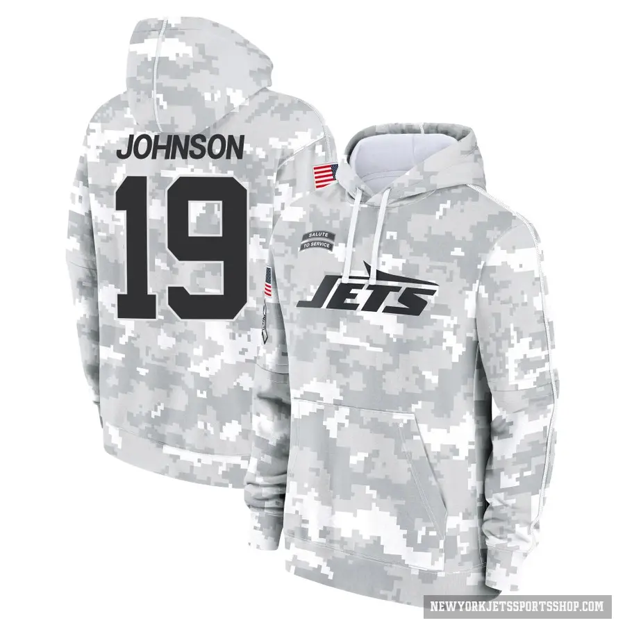 Youth ＃19 Keyshawn Johnson New York Jets Arctic Camo 2024 Salute to Service Club Fleece Pullover Hoodie