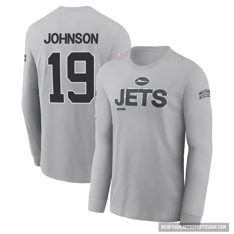 Youth ＃19 Keyshawn Johnson New York Jets Gray 2024 Salute to Service Long Sleeve T-Shirt
