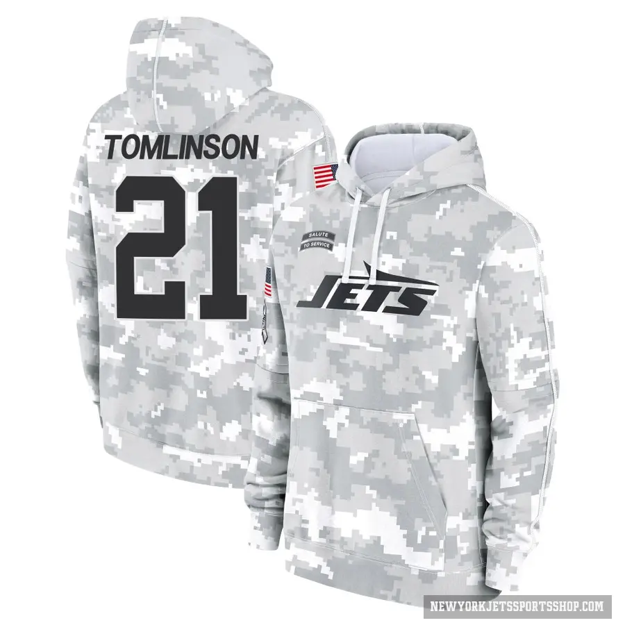 Youth ＃21 LaDainian Tomlinson New York Jets Arctic Camo 2024 Salute to Service Club Fleece Pullover Hoodie