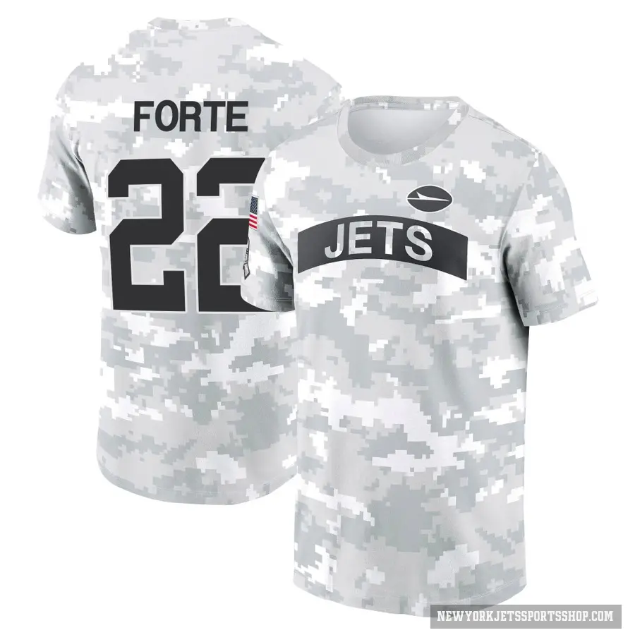 Youth ＃22 Matt Forte New York Jets Camo Arctic 2024 Salute to Service Performance T-Shirt
