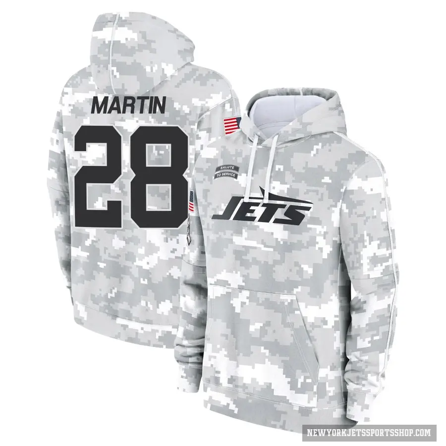 Youth ＃28 Curtis Martin New York Jets Arctic Camo 2024 Salute to Service Club Fleece Pullover Hoodie
