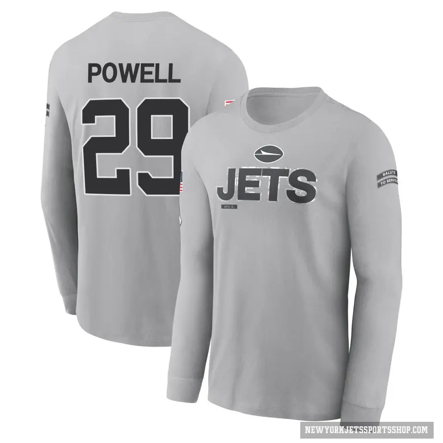 Youth ＃29 Bilal Powell New York Jets Gray 2024 Salute to Service Long Sleeve T-Shirt