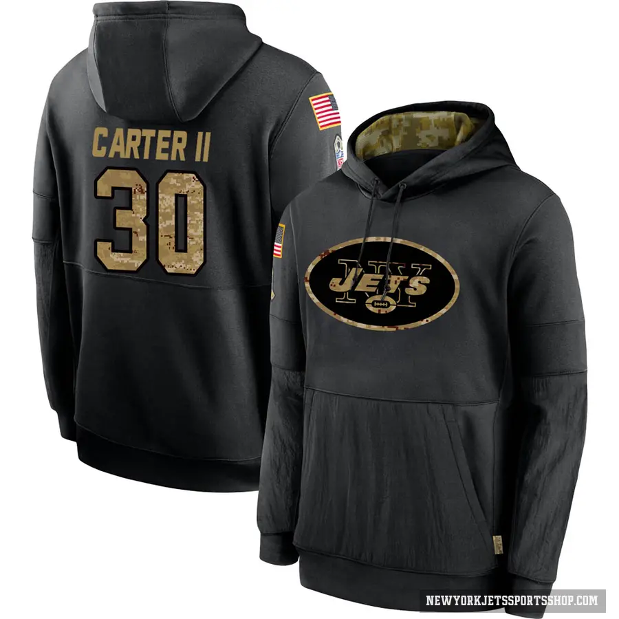 Youth ＃30 Michael Carter II New York Jets Black 2020 Salute to Service Sideline Performance Pullover Hoodie