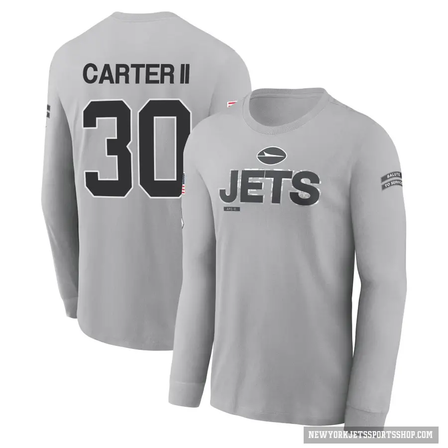Youth ＃30 Michael Carter II New York Jets Gray 2024 Salute to Service Long Sleeve T-Shirt