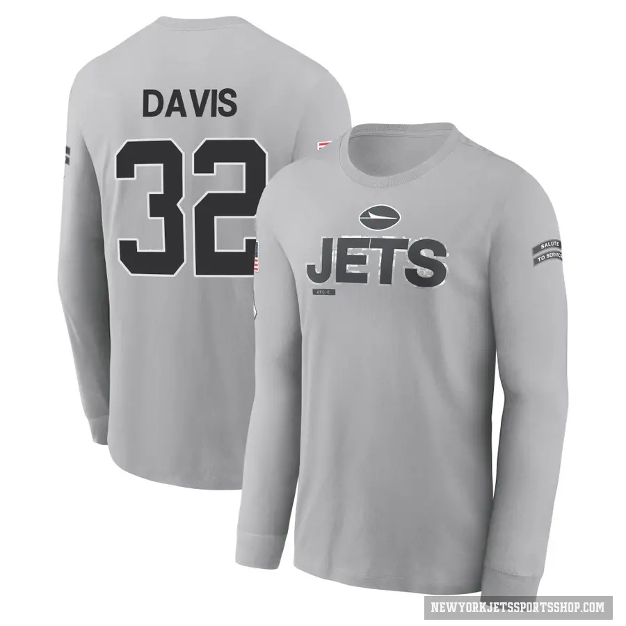 Youth ＃32 Isaiah Davis New York Jets Gray 2024 Salute to Service Long Sleeve T-Shirt