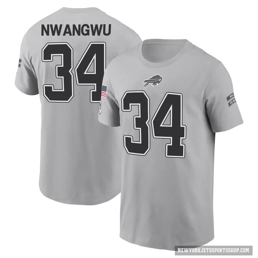 Youth ＃34 Kene Nwangwu New York Jets Gray 2024 Salute to Service T-Shirt