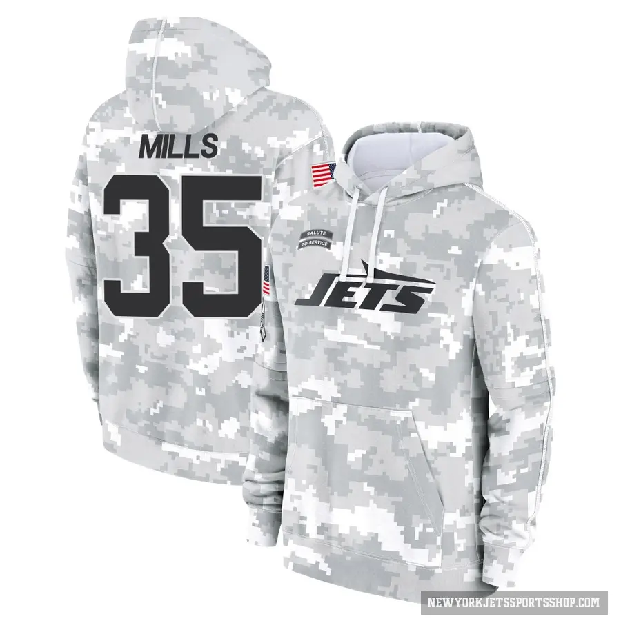 Youth ＃35 Jalen Mills New York Jets Arctic Camo 2024 Salute to Service Club Fleece Pullover Hoodie