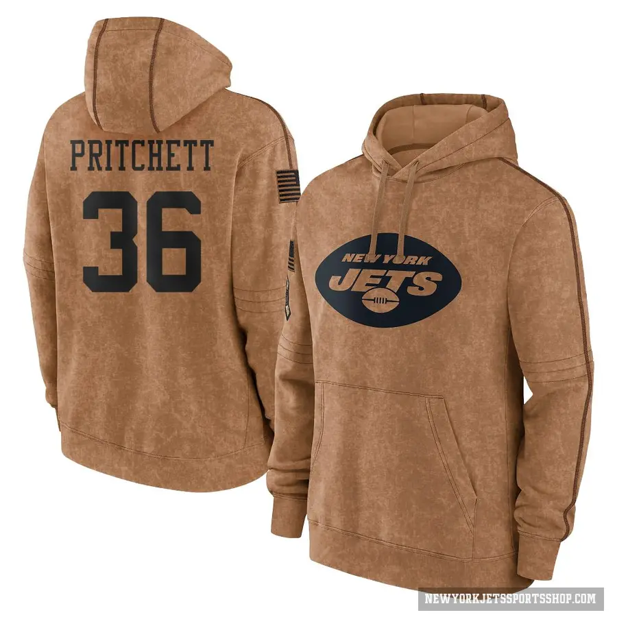 Youth ＃36 Jamaal Pritchett New York Jets Brown 2023 Salute To Service Club Pullover Hoodie