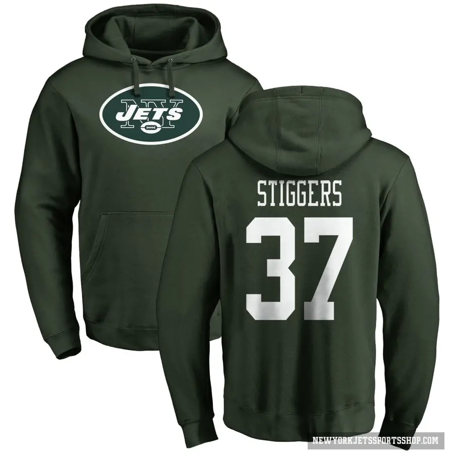 Youth ＃37 Qwan'tez Stiggers New York Jets Green Pro Line Logo Pullover Hoodie