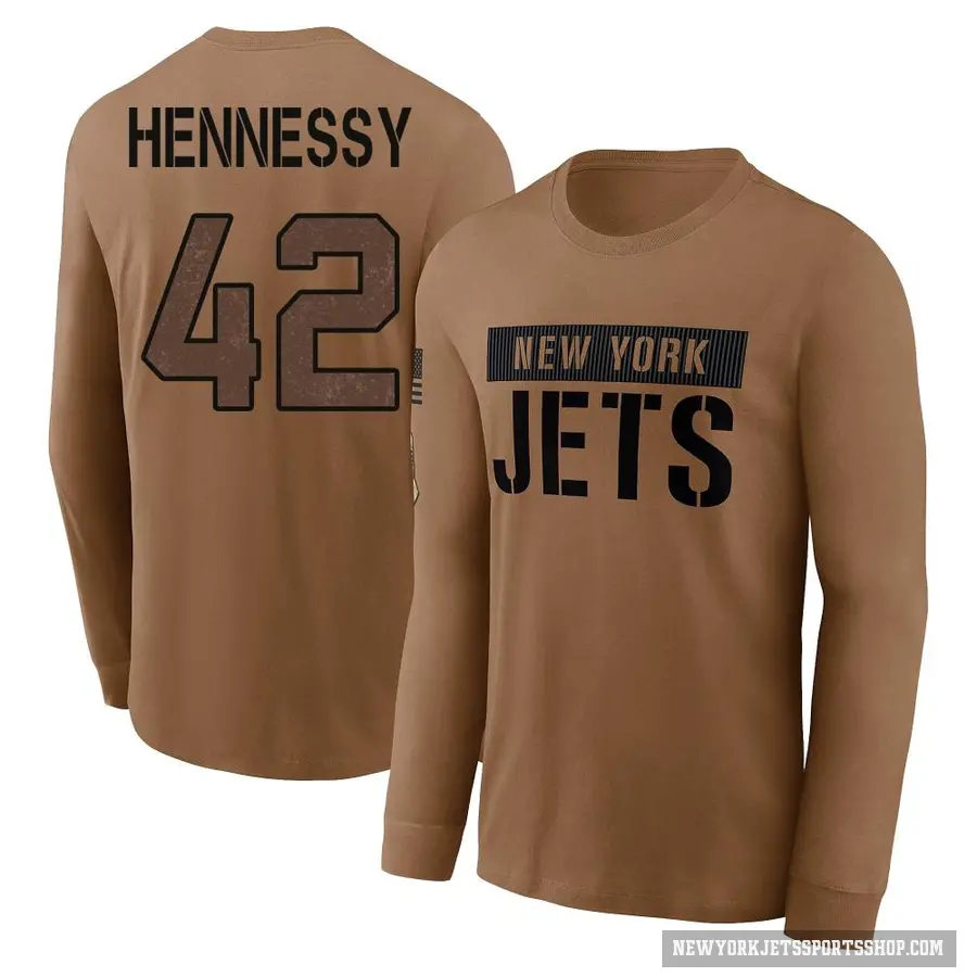 Youth ＃42 Thomas Hennessy New York Jets Brown 2023 Salute To Service Long Sleeve T-Shirt