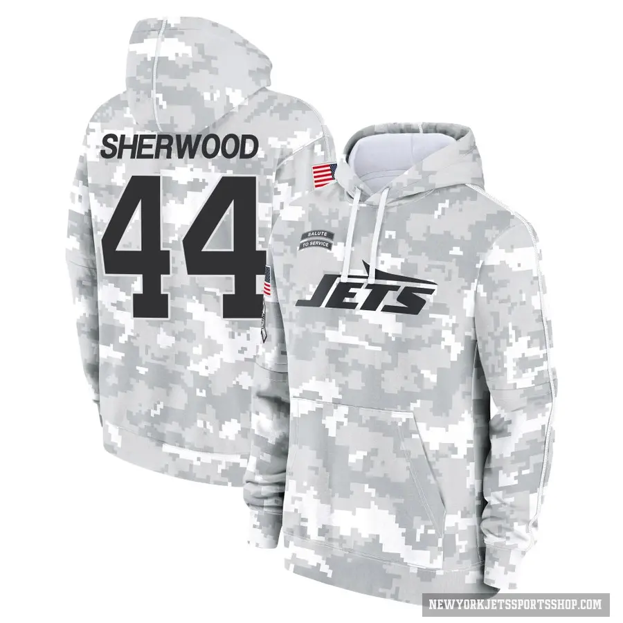 Youth ＃44 Jamien Sherwood New York Jets Arctic Camo 2024 Salute to Service Club Fleece Pullover Hoodie