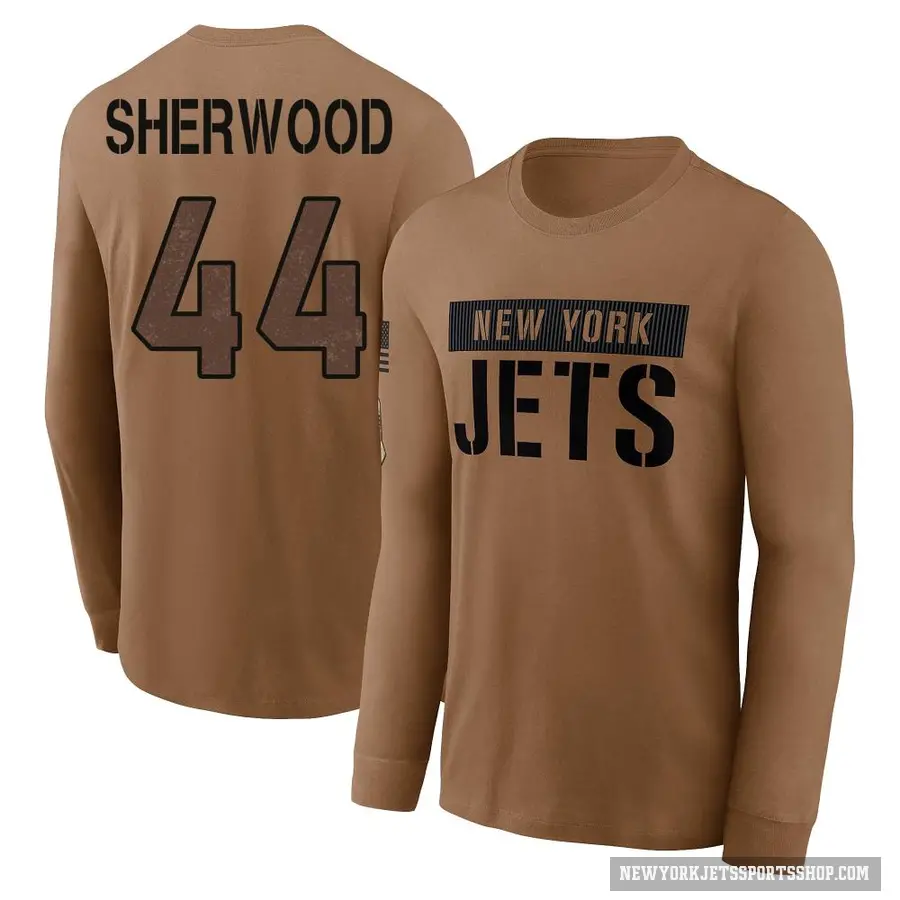 Youth ＃44 Jamien Sherwood New York Jets Brown 2023 Salute To Service Long Sleeve T-Shirt